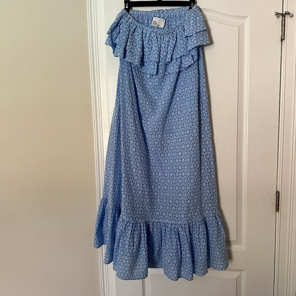 Lisa Marie Fernandez light blue Eyelet strapless cotton belted maxi dress S - Picture 9 of 13